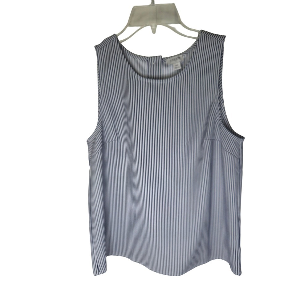 J.Crew Womens XS Sleeveless Pinstripe Shell Top Navy Blue White Button Back